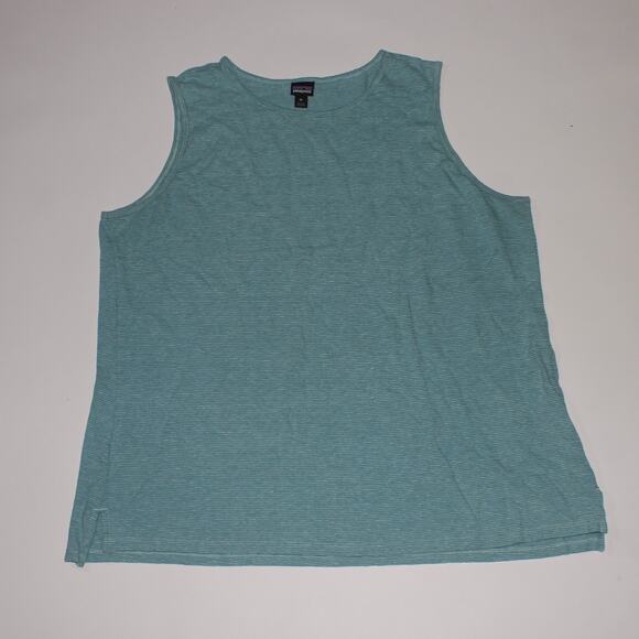 Patagonia Powder Blue Outerwear TankTop With Stripes And Side Slits Size XL - Picture 1 of 6